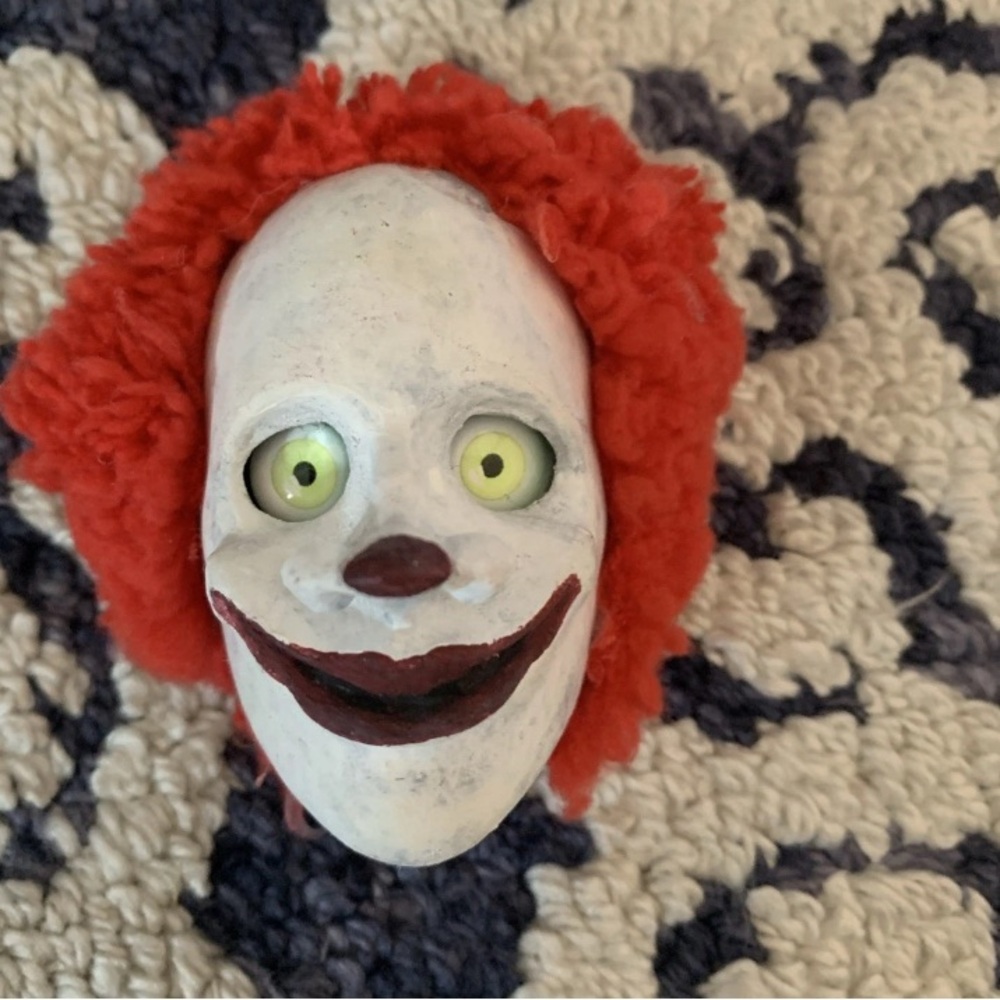 Creepy Red-Haired Clown Head Décor - White Face, Red Hair